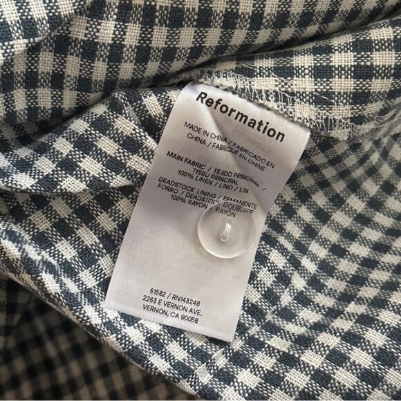 NEW Reformation Balia Midi Linen Dress in Slate Check Plaid Navy White  | size 2 - Picture 13 of 16